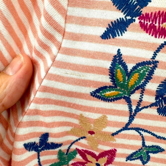 LANE BRYANT pink stripe floral embroidered casual coastal grandma soft tee 18/20 - Picture 4 of 6